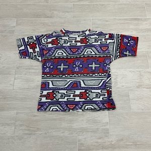 Vintage 90s Tribal Aztec All Over Print Short Sleeve T-Shirt 
Men's Size L